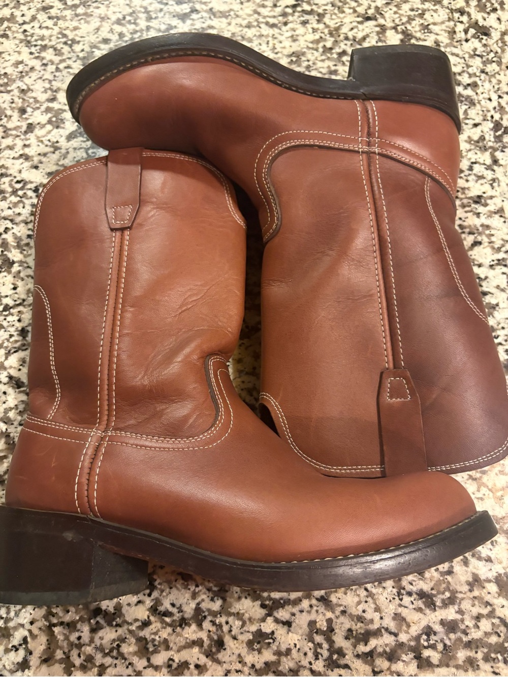 Georgia Boot Brown Leather Short Western Pull-On Boots